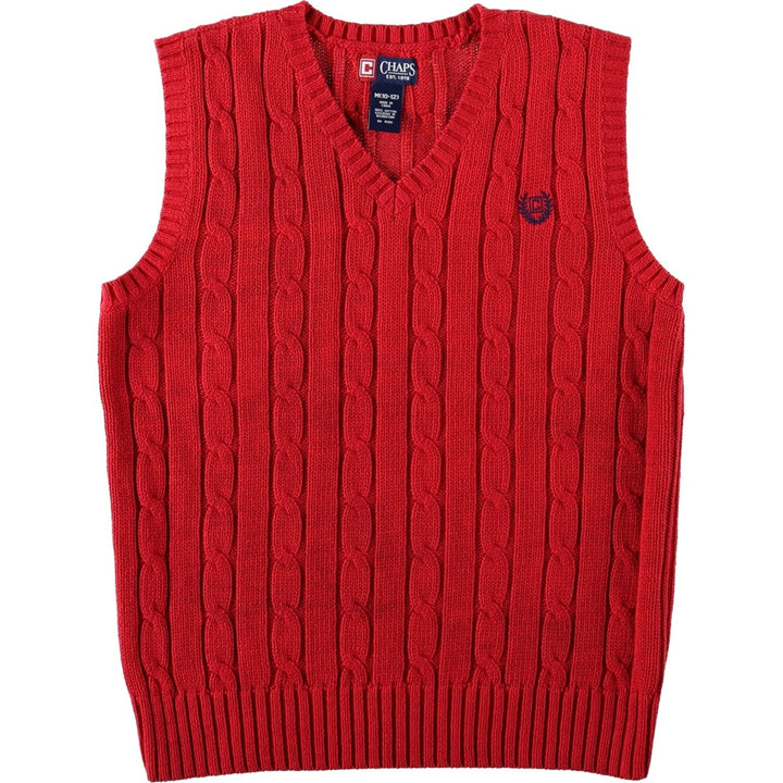 CHAPS Cable Knit V-Neck Cotton Vest, Women's Size M cotton red type Vintage Second Hand