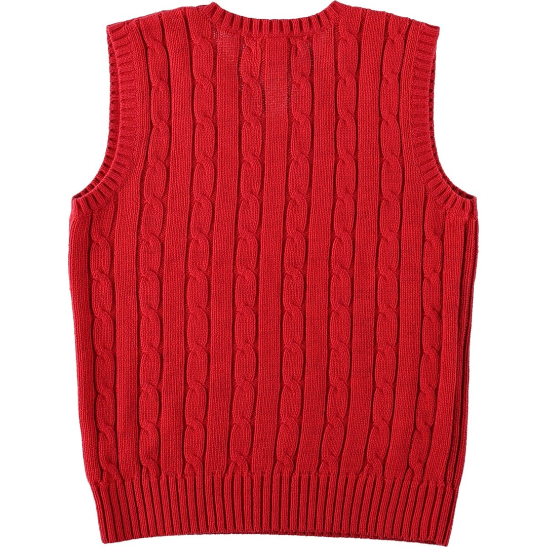 CHAPS Cable Knit V-Neck Cotton Vest, Women's Size M cotton red type Vintage Second Hand
