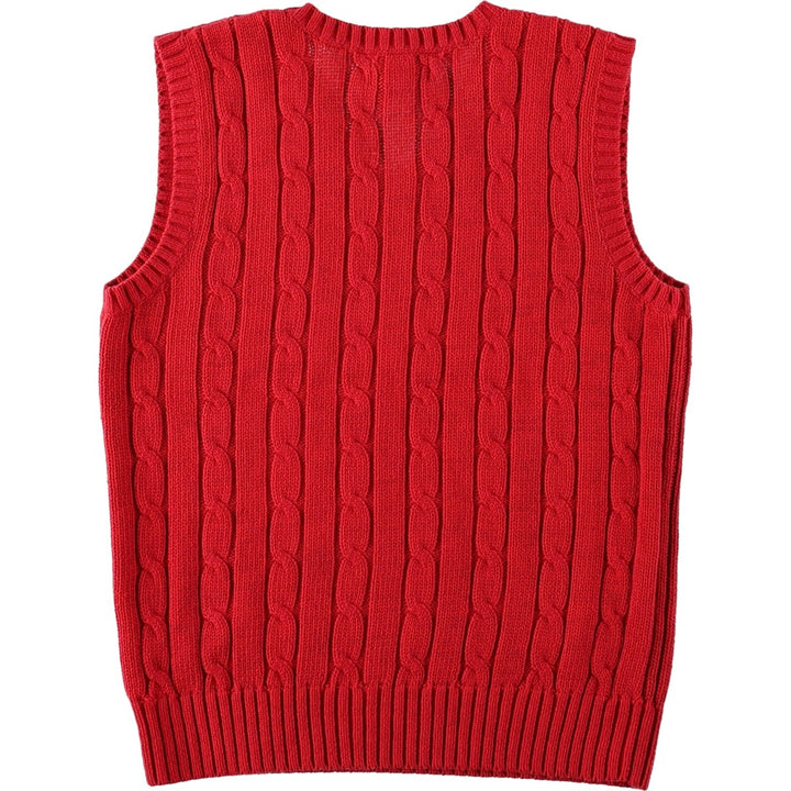 CHAPS Cable Knit V-Neck Cotton Vest, Women's Size M cotton red type Vintage Second Hand