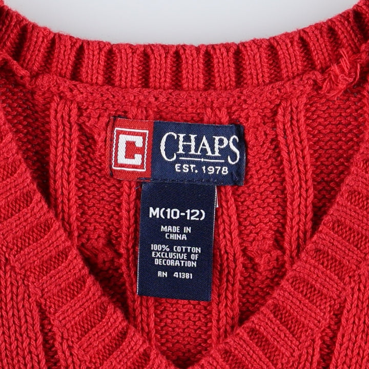 CHAPS Cable Knit V-Neck Cotton Vest, Women's Size M cotton red type Vintage Second Hand