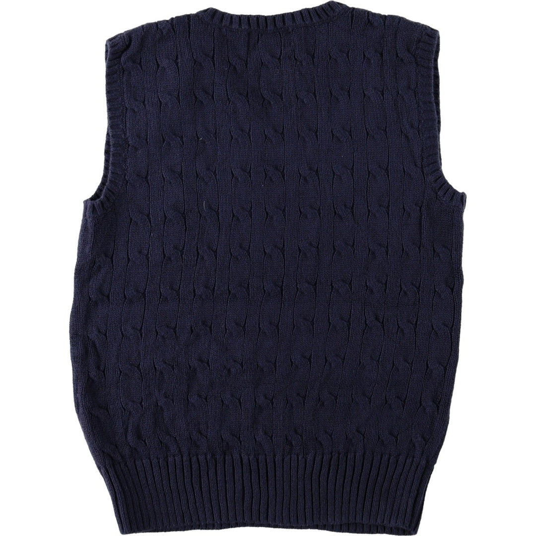 Ralph Lauren POLO by Ralph Lauren Cable Knit V-Neck Cotton Vest, Women's Size XS (approx.) cotton navy blue type Vintage Second Hand