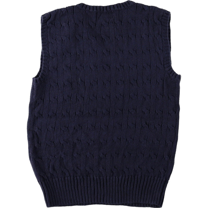Ralph Lauren POLO by Ralph Lauren Cable Knit V-Neck Cotton Vest, Women's Size XS (approx.) cotton navy blue type Vintage Second Hand