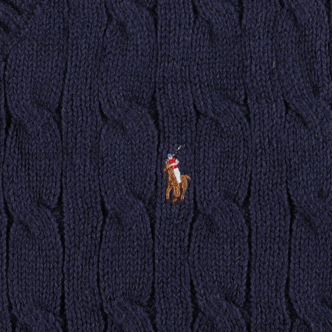 Ralph Lauren POLO by Ralph Lauren Cable Knit V-Neck Cotton Vest, Women's Size XS (approx.) cotton navy blue type Vintage Second Hand
