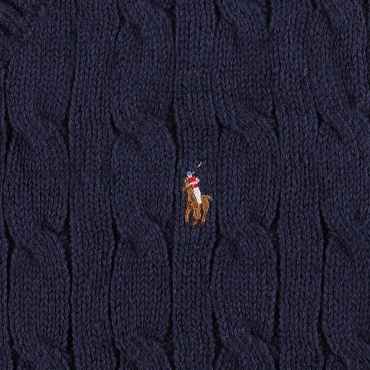 Ralph Lauren POLO by Ralph Lauren Cable Knit V-Neck Cotton Vest, Women's Size XS (approx.) cotton navy blue type Vintage Second Hand