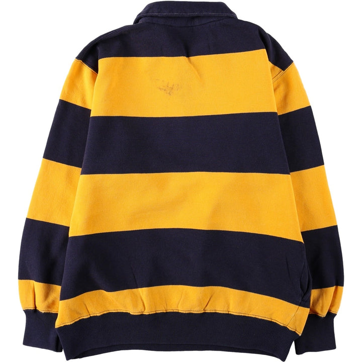 1980'S Ralph Lauren POLO by Ralph Lauren Striped Pattern Half-Zip Sweatshirt, Women's Size L (approx.), Vintage cotton navy blue type Vintage Second Hand