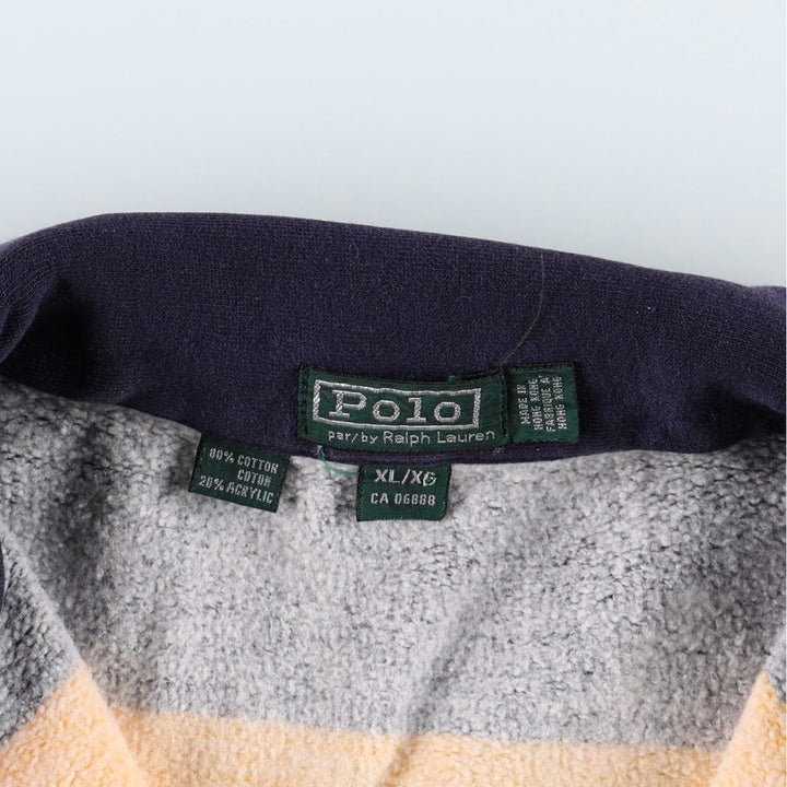 1980'S Ralph Lauren POLO by Ralph Lauren Striped Pattern Half-Zip Sweatshirt, Women's Size L (approx.), Vintage cotton navy blue type Vintage Second Hand