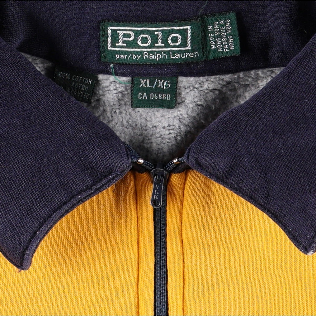 1980'S Ralph Lauren POLO by Ralph Lauren Striped Pattern Half-Zip Sweatshirt, Women's Size L (approx.), Vintage cotton navy blue type Vintage Second Hand