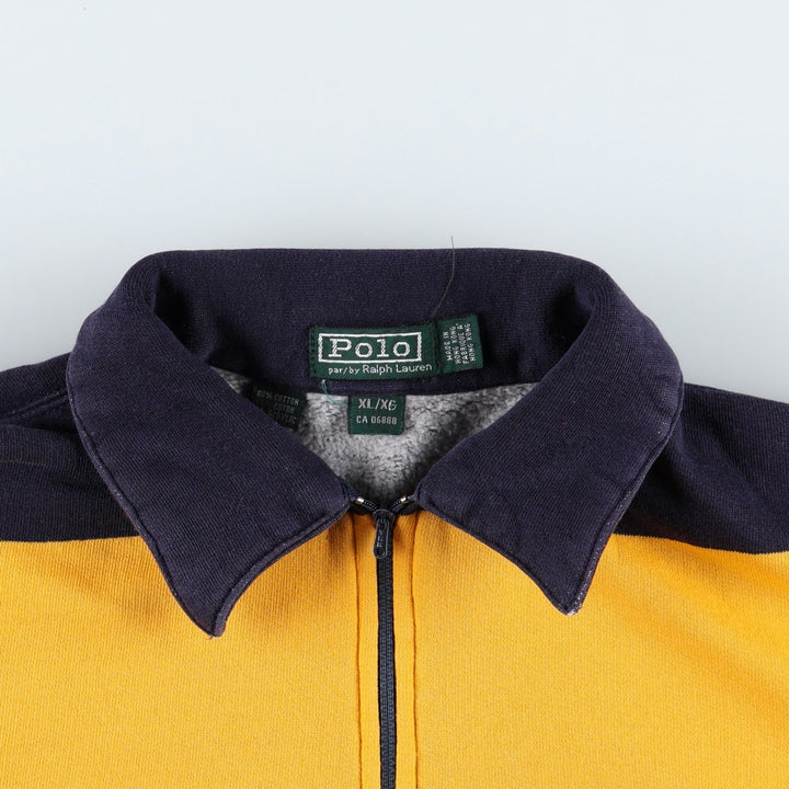 1980'S Ralph Lauren POLO by Ralph Lauren Striped Pattern Half-Zip Sweatshirt, Women's Size L (approx.), Vintage cotton navy blue type Vintage Second Hand