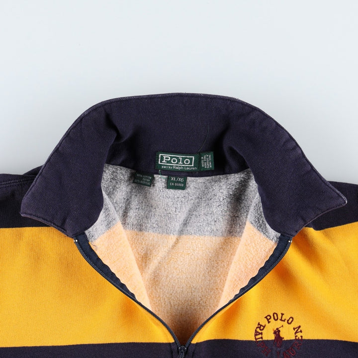 1980'S Ralph Lauren POLO by Ralph Lauren Striped Pattern Half-Zip Sweatshirt, Women's Size L (approx.), Vintage cotton navy blue type Vintage Second Hand