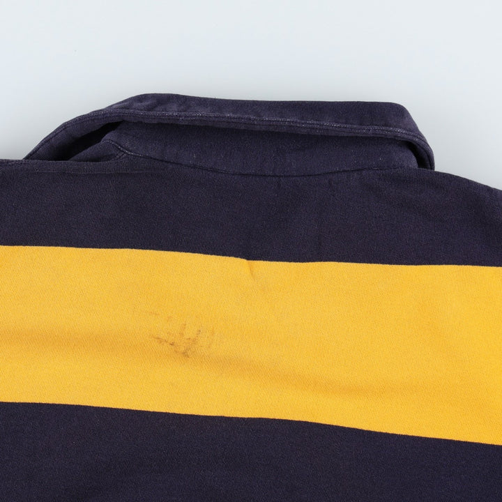 1980'S Ralph Lauren POLO by Ralph Lauren Striped Pattern Half-Zip Sweatshirt, Women's Size L (approx.), Vintage cotton navy blue type Vintage Second Hand