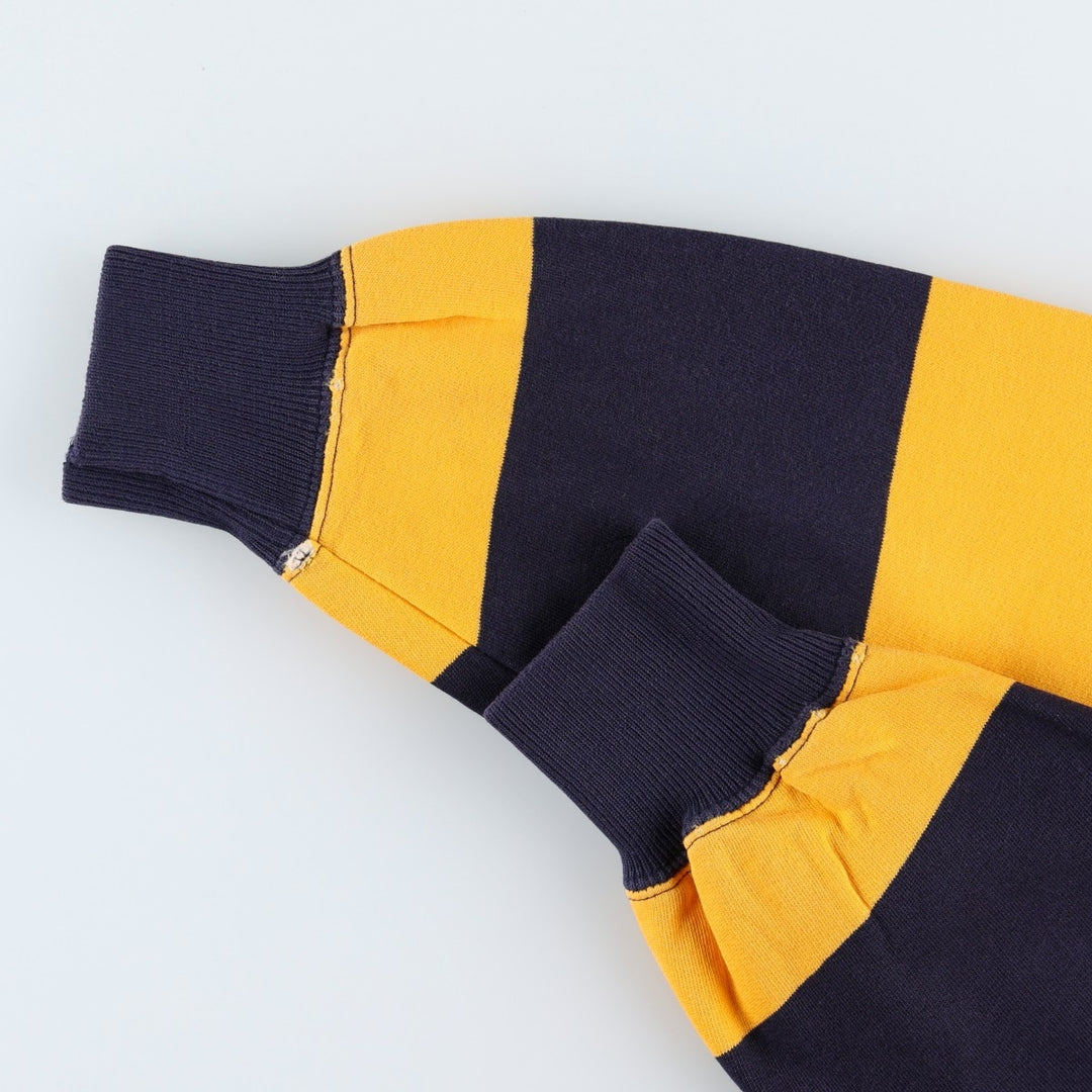 1980'S Ralph Lauren POLO by Ralph Lauren Striped Pattern Half-Zip Sweatshirt, Women's Size L (approx.), Vintage cotton navy blue type Vintage Second Hand