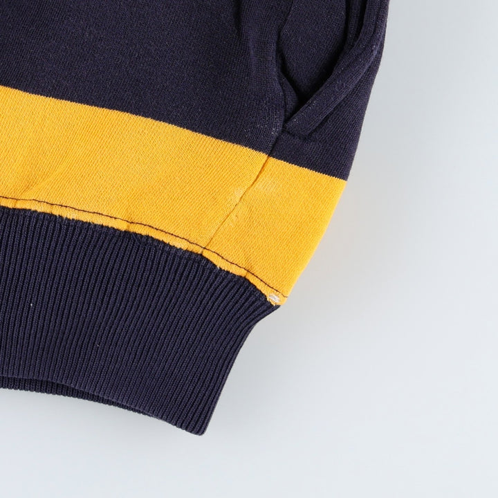 1980'S Ralph Lauren POLO by Ralph Lauren Striped Pattern Half-Zip Sweatshirt, Women's Size L (approx.), Vintage cotton navy blue type Vintage Second Hand