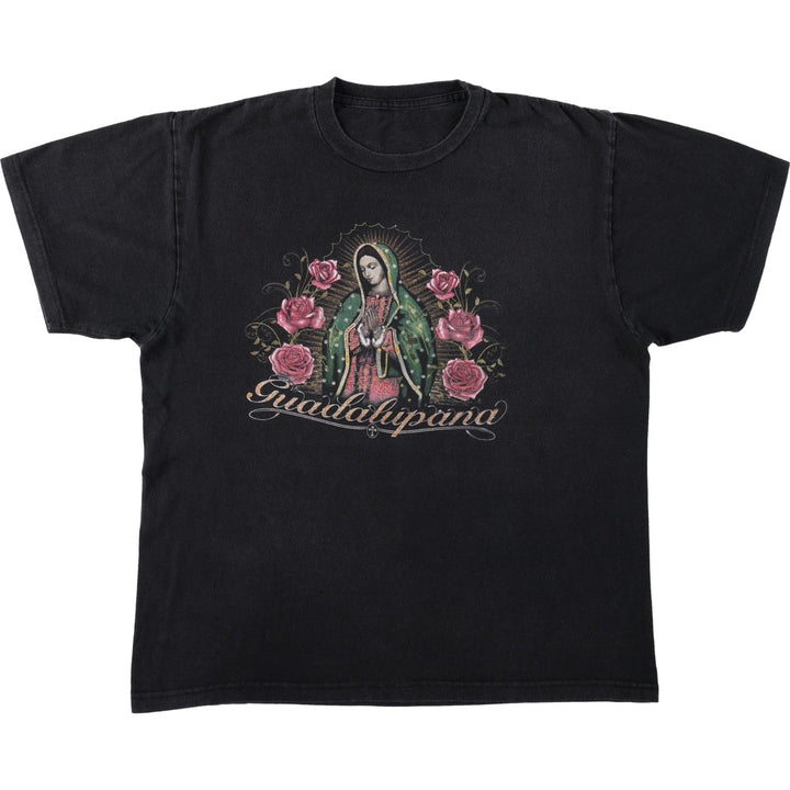 Our Lady of Guadalupe print T-shirt, women's size L (approx.) unclear black type Vintage Second Hand
