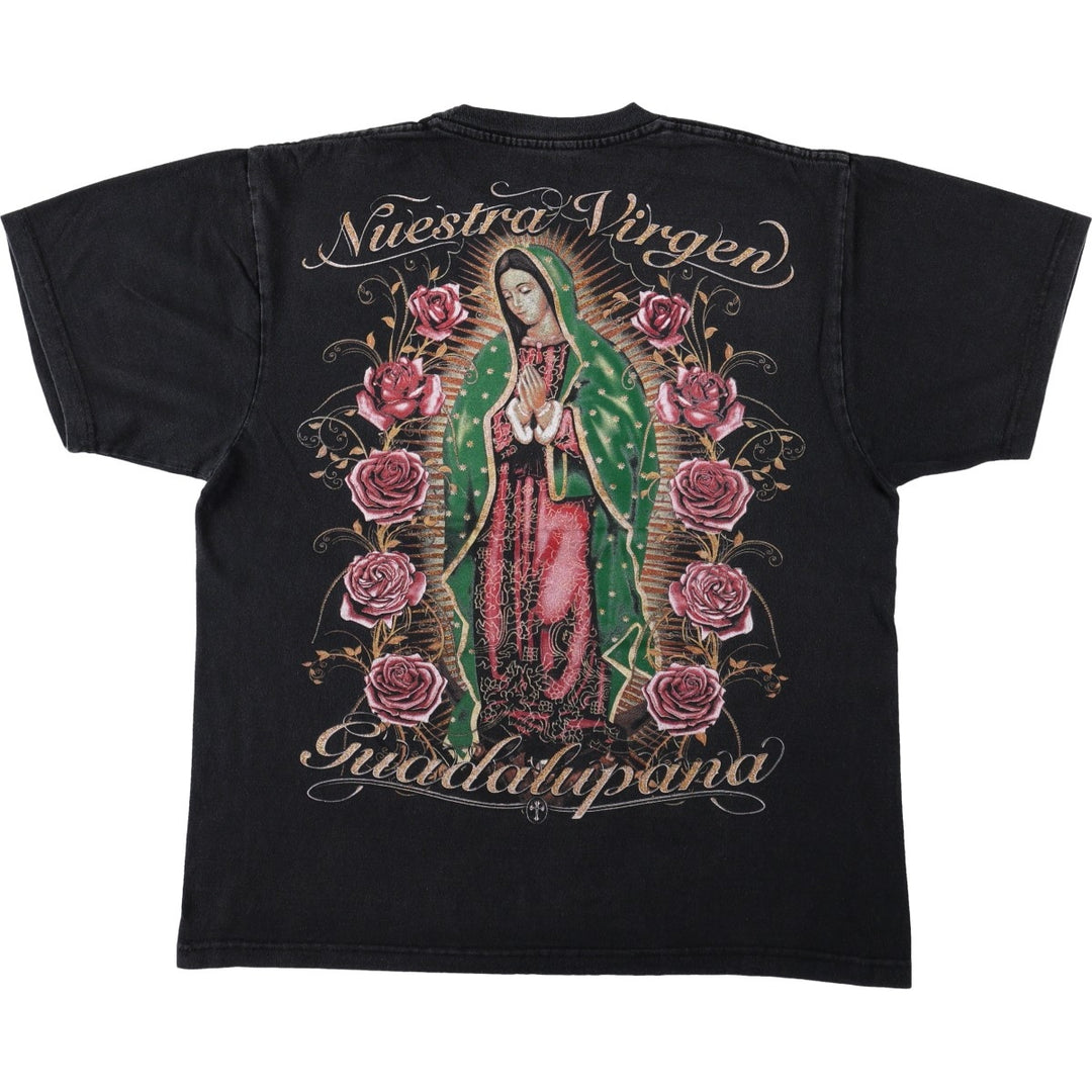 Our Lady of Guadalupe print T-shirt, women's size L (approx.) unclear black type Vintage Second Hand