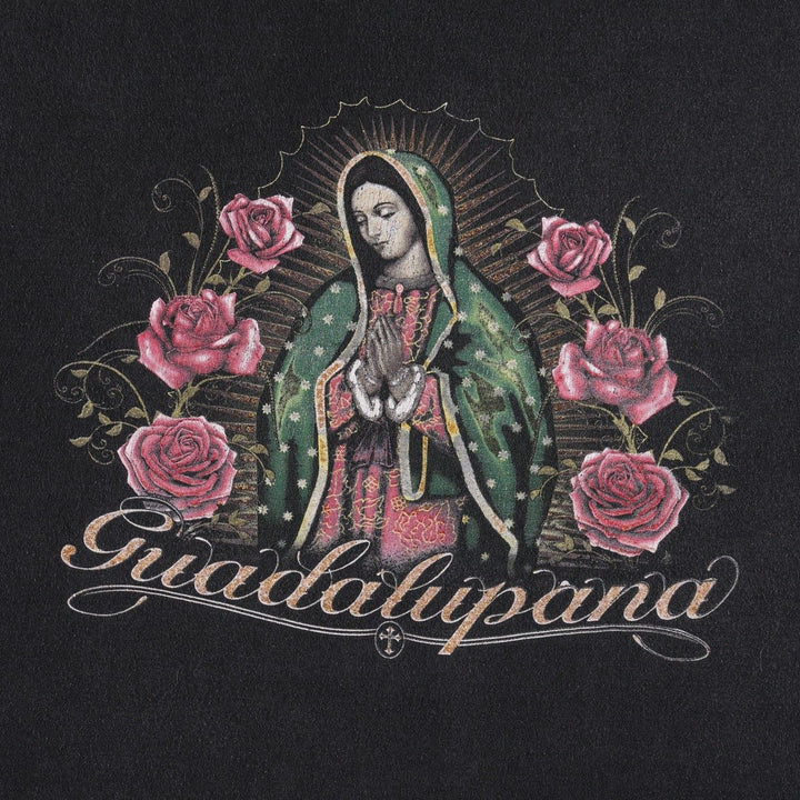 Our Lady of Guadalupe print T-shirt, women's size L (approx.) unclear black type Vintage Second Hand