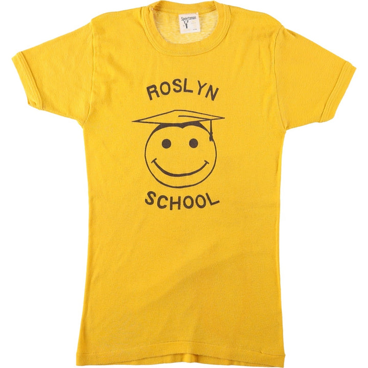 ~80'S Sportsman Smile Print T-Shirt, Women's Size S (Equivalent), Vintage unclear yellow type Vintage Second Hand