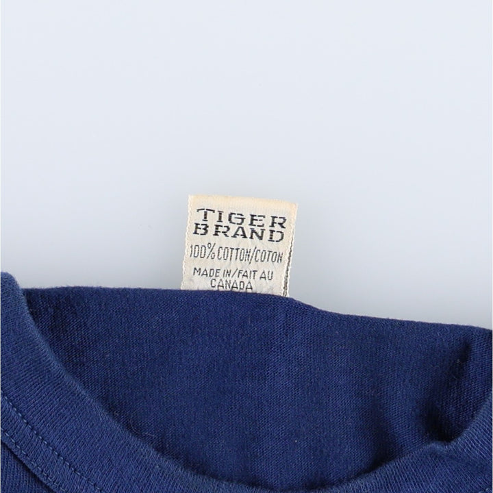 ~80'S TIGER BRAND Print T-Shirt, Made in Canada, Women's Size S (approx.) cotton navy blue type Vintage Second Hand
