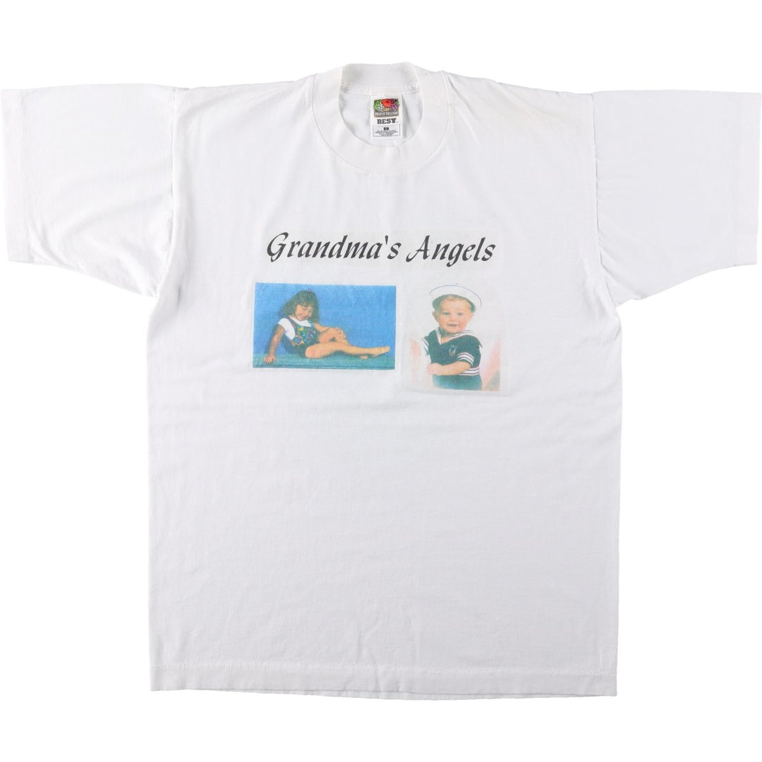 90s-00'S Fruit of the Loom "Who's that?" Photo T-shirt, Women's Size L (approx.) cotton white type Vintage Second Hand