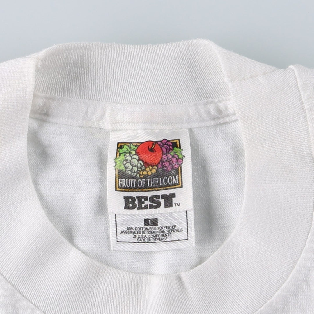 90s-00'S Fruit of the Loom "Who's that?" Photo T-shirt, Women's Size L (approx.) cotton white type Vintage Second Hand