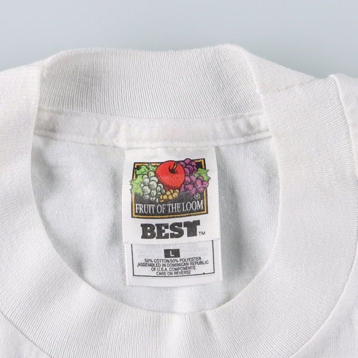 90s-00'S Fruit of the Loom "Who's that?" Photo T-shirt, Women's Size L (approx.) cotton white type Vintage Second Hand
