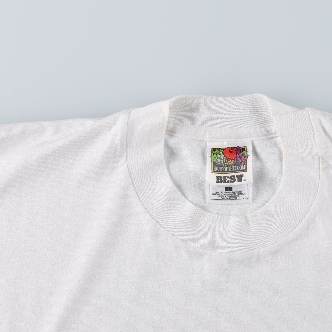 90s-00'S Fruit of the Loom "Who's that?" Photo T-shirt, Women's Size L (approx.) cotton white type Vintage Second Hand