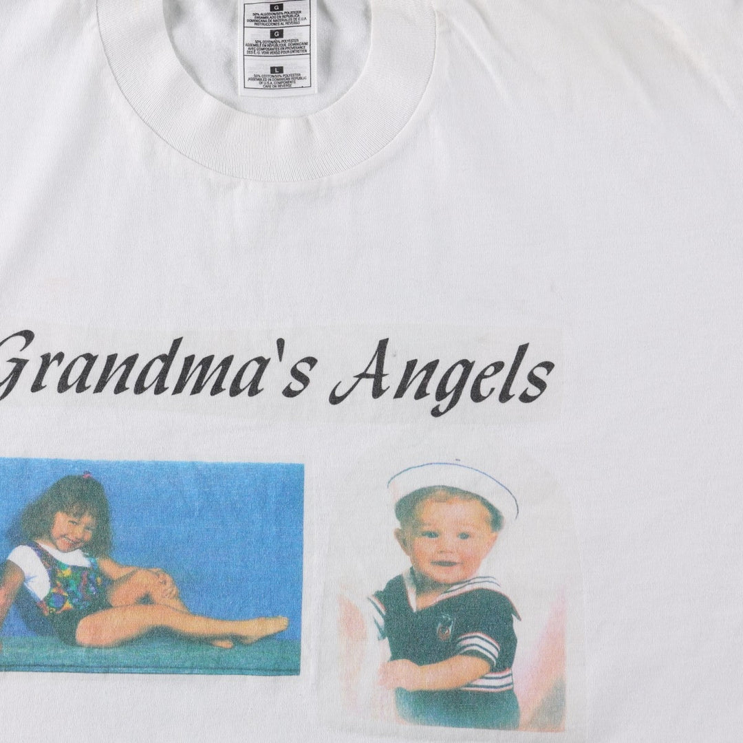 90s-00'S Fruit of the Loom "Who's that?" Photo T-shirt, Women's Size L (approx.) cotton white type Vintage Second Hand
