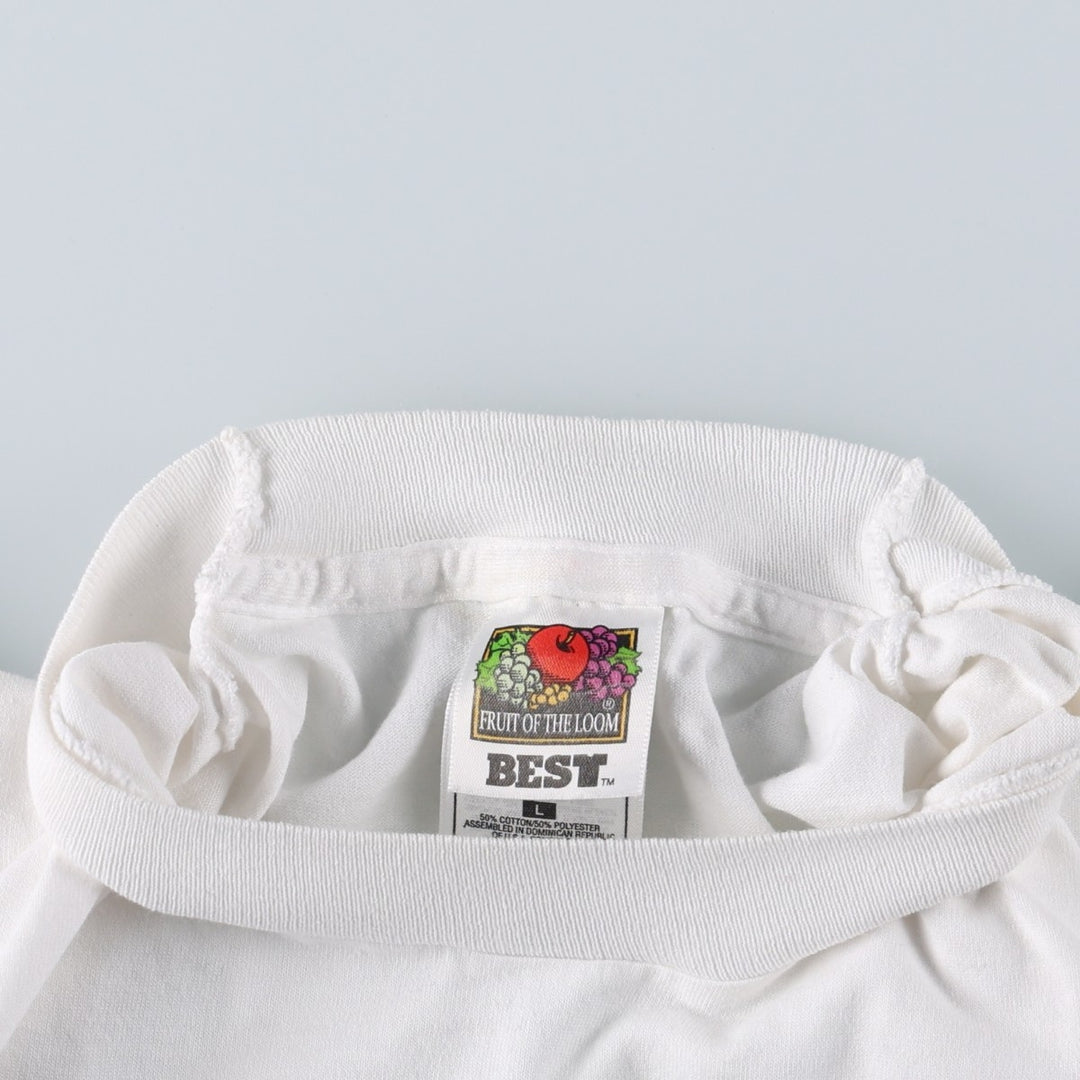90s-00'S Fruit of the Loom "Who's that?" Photo T-shirt, Women's Size L (approx.) cotton white type Vintage Second Hand