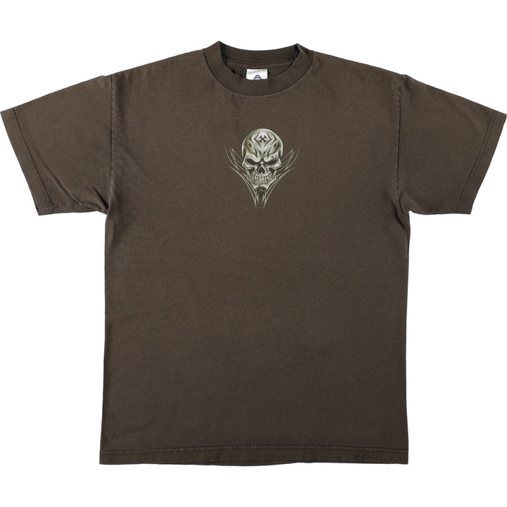ALSTYLE Skull Pattern Fire Pattern Tribal Print T-Shirt (Men's Size M) cotton walnut Vintage Second Hand