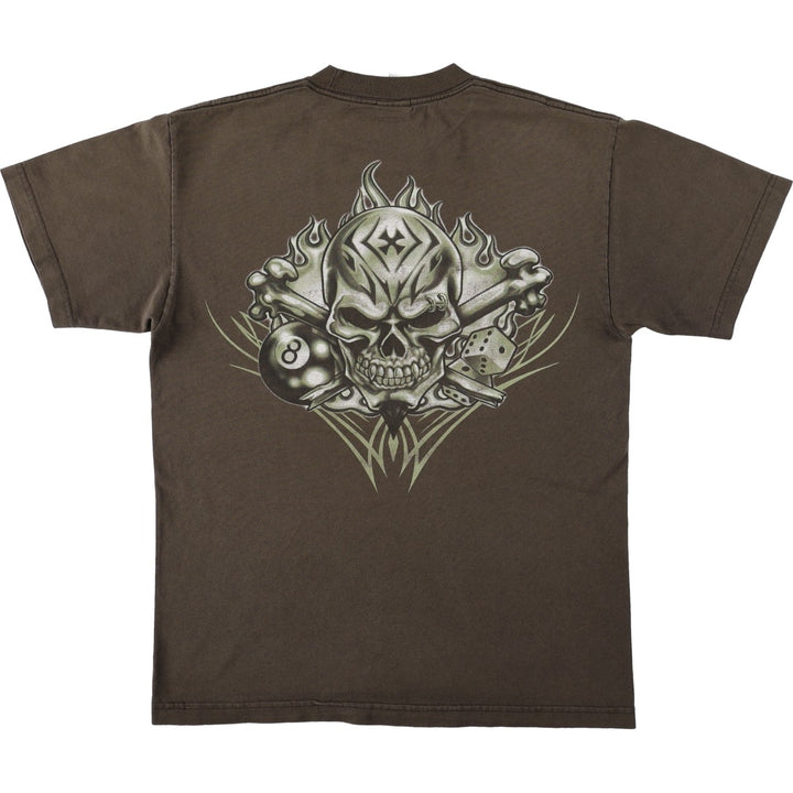 ALSTYLE Skull Pattern Fire Pattern Tribal Print T-Shirt (Men's Size M) cotton walnut Vintage Second Hand