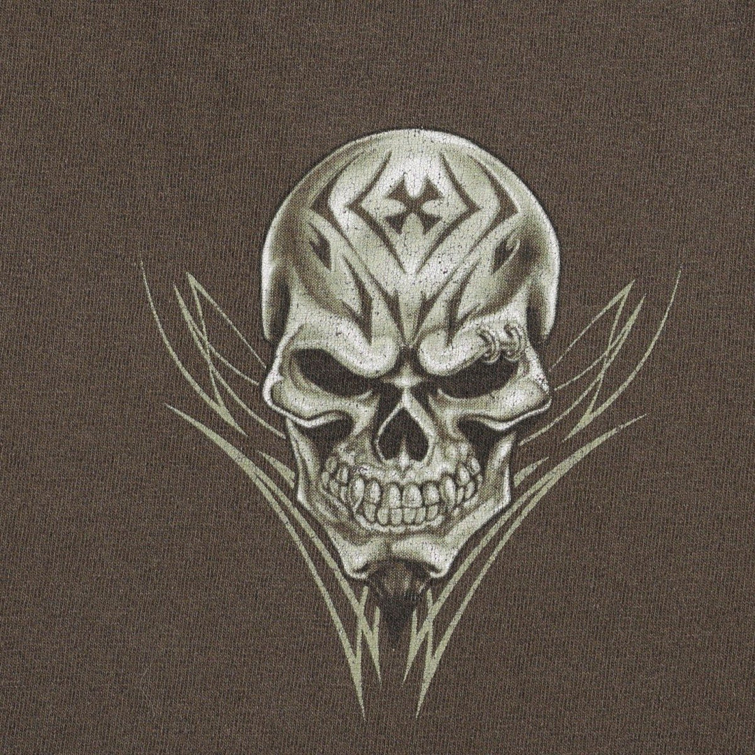 ALSTYLE Skull Pattern Fire Pattern Tribal Print T-Shirt (Men's Size M) cotton walnut Vintage Second Hand