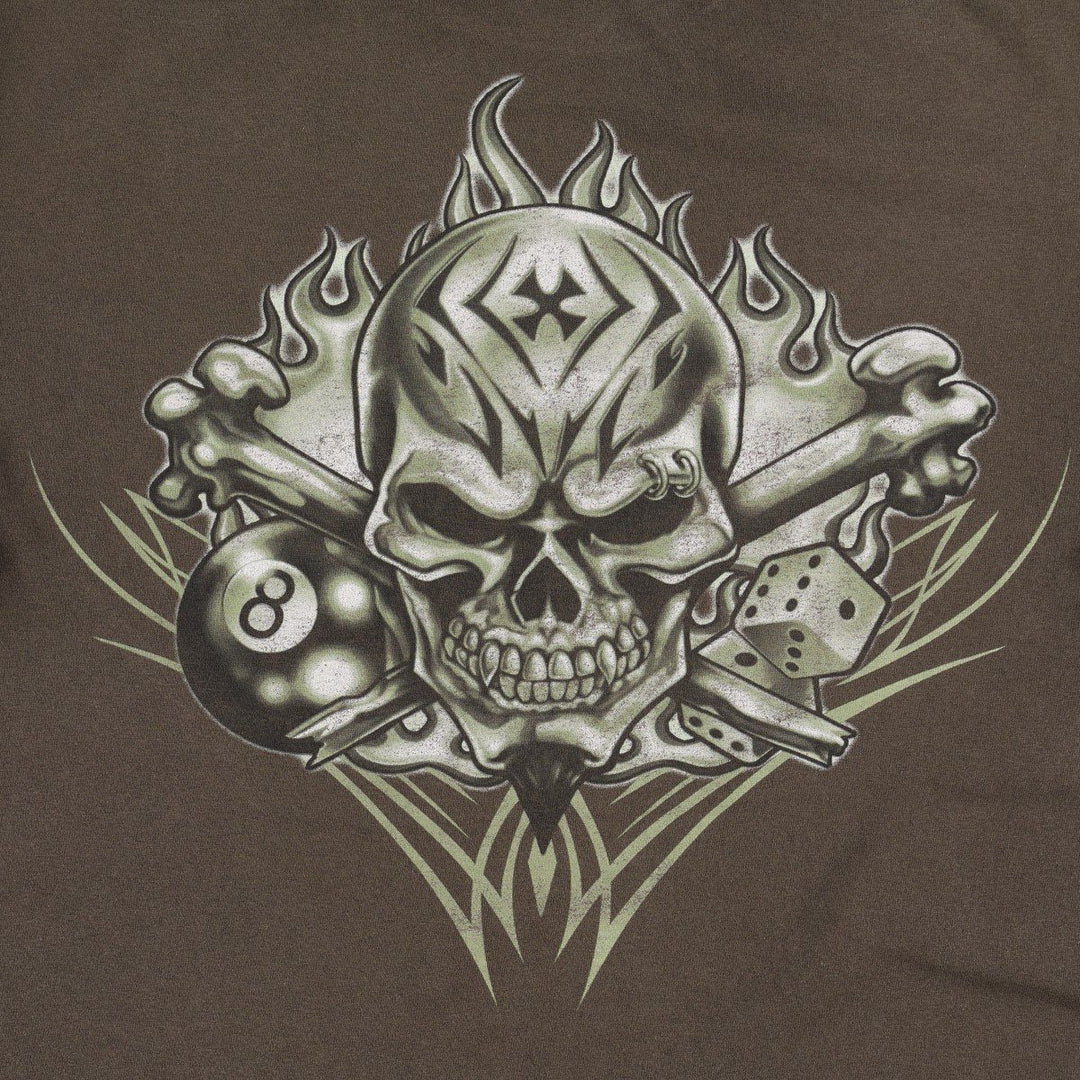 ALSTYLE Skull Pattern Fire Pattern Tribal Print T-Shirt (Men's Size M) cotton walnut Vintage Second Hand