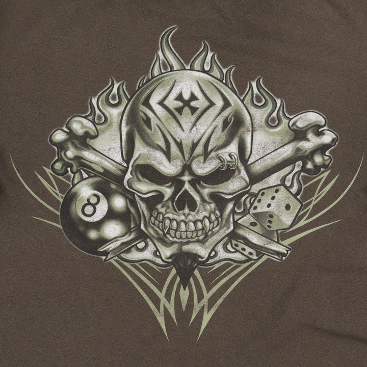 ALSTYLE Skull Pattern Fire Pattern Tribal Print T-Shirt (Men's Size M) cotton walnut Vintage Second Hand