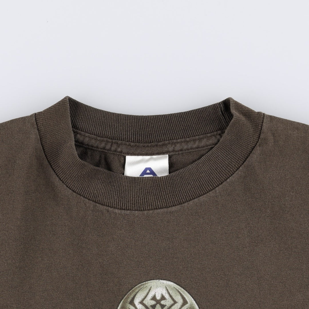 ALSTYLE Skull Pattern Fire Pattern Tribal Print T-Shirt (Men's Size M) cotton walnut Vintage Second Hand