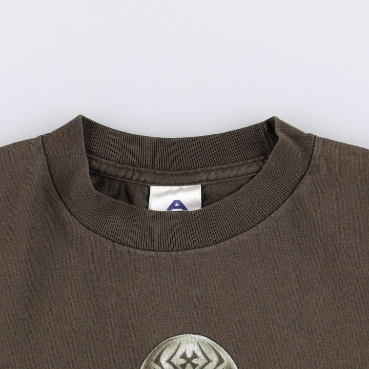 ALSTYLE Skull Pattern Fire Pattern Tribal Print T-Shirt (Men's Size M) cotton walnut Vintage Second Hand