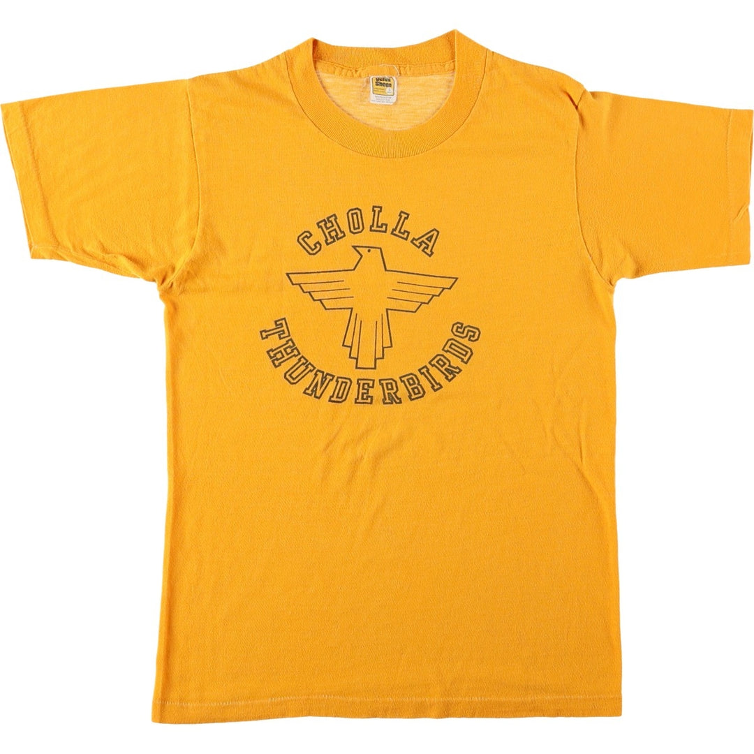 80'S Velva Sheen Print T-Shirt, Made in USA, Women's Size S (Equivalent), Vintage polyester yellow type Vintage Second Hand