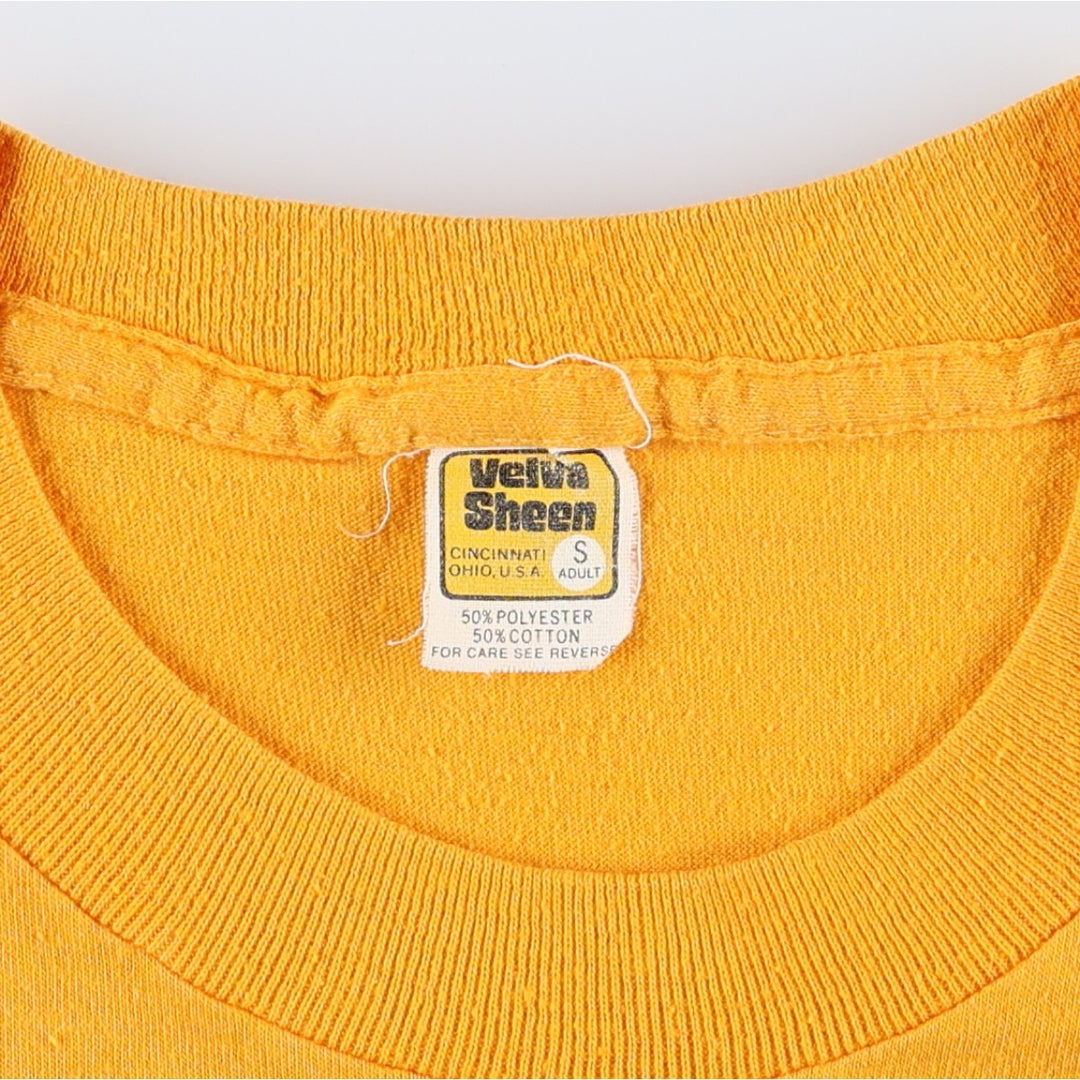 80'S Velva Sheen Print T-Shirt, Made in USA, Women's Size S (Equivalent), Vintage polyester yellow type Vintage Second Hand