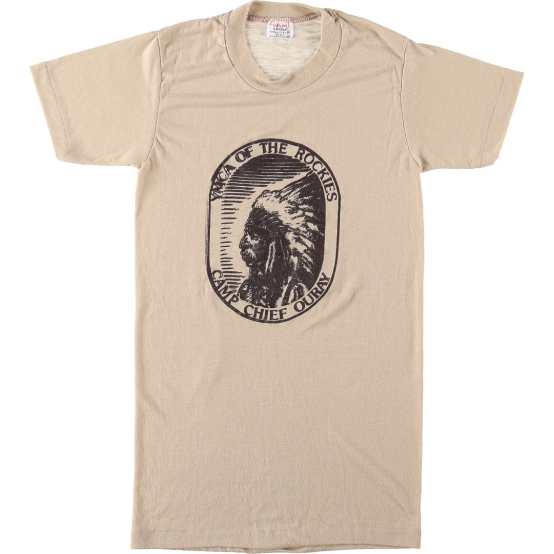 ~80'S Stedman Fashion T Print T-Shirt, Made in USA, Women's Size S (approx.), Vintage polyester Beige type Vintage Second Hand