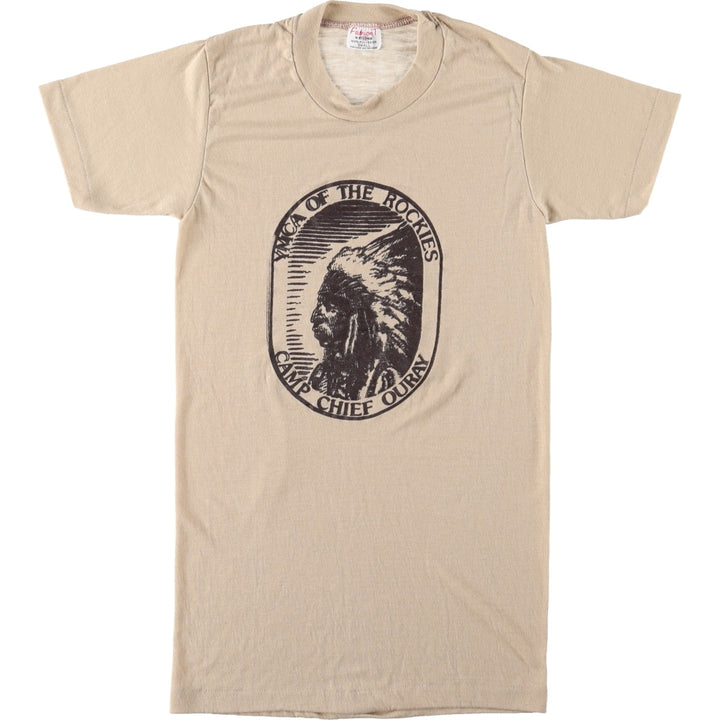 ~80'S Stedman Fashion T Print T-Shirt, Made in USA, Women's Size S (approx.), Vintage polyester Beige type Vintage Second Hand