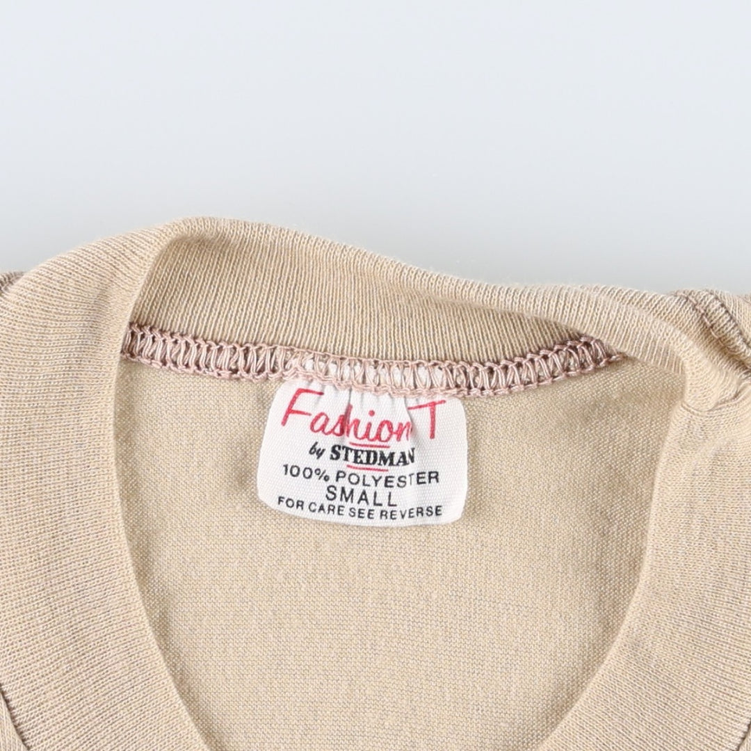 ~80'S Stedman Fashion T Print T-Shirt, Made in USA, Women's Size S (approx.), Vintage polyester Beige type Vintage Second Hand