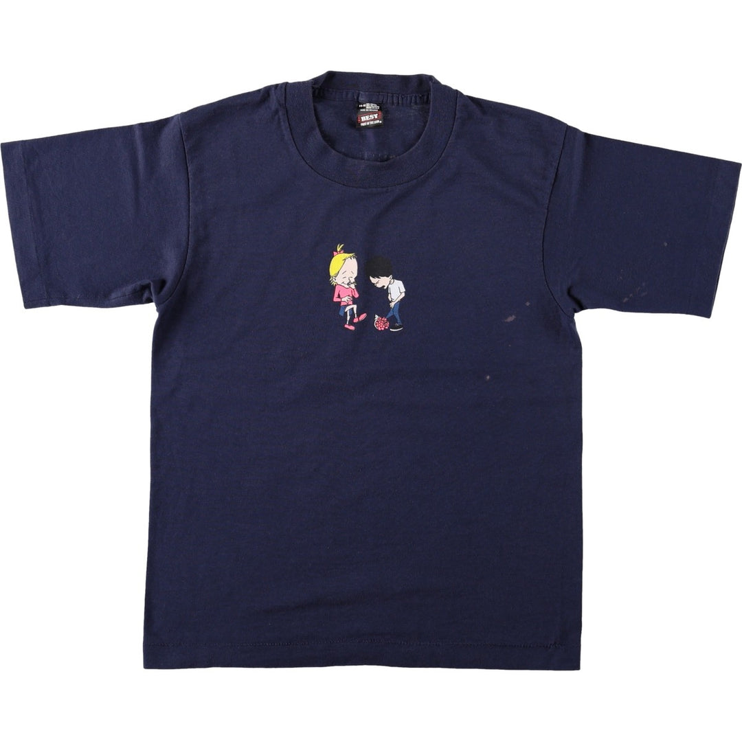 90'S Fruit of the Loom Print T-Shirt, Made in USA, Men's Size XS (approx.), Vintage cotton navy blue type Vintage Second Hand