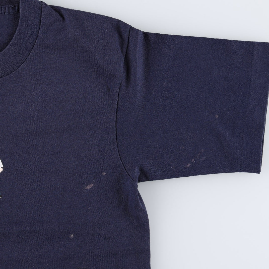 90'S Fruit of the Loom Print T-Shirt, Made in USA, Men's Size XS (approx.), Vintage cotton navy blue type Vintage Second Hand