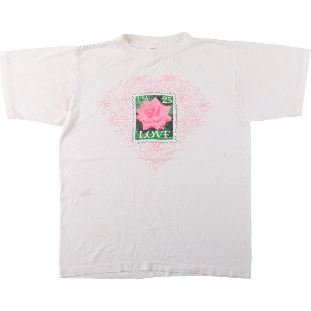 ~90'S ALORE Print Floral Art T-Shirt, Made in USA, Women's Size L (Equivalent), Vintage polyester white type Vintage Second Hand