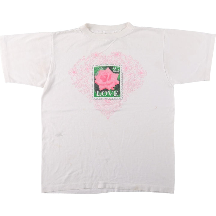 ~90'S ALORE Print Floral Art T-Shirt, Made in USA, Women's Size L (Equivalent), Vintage polyester white type Vintage Second Hand