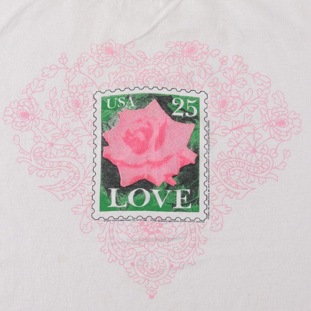 ~90'S ALORE Print Floral Art T-Shirt, Made in USA, Women's Size L (Equivalent), Vintage polyester white type Vintage Second Hand