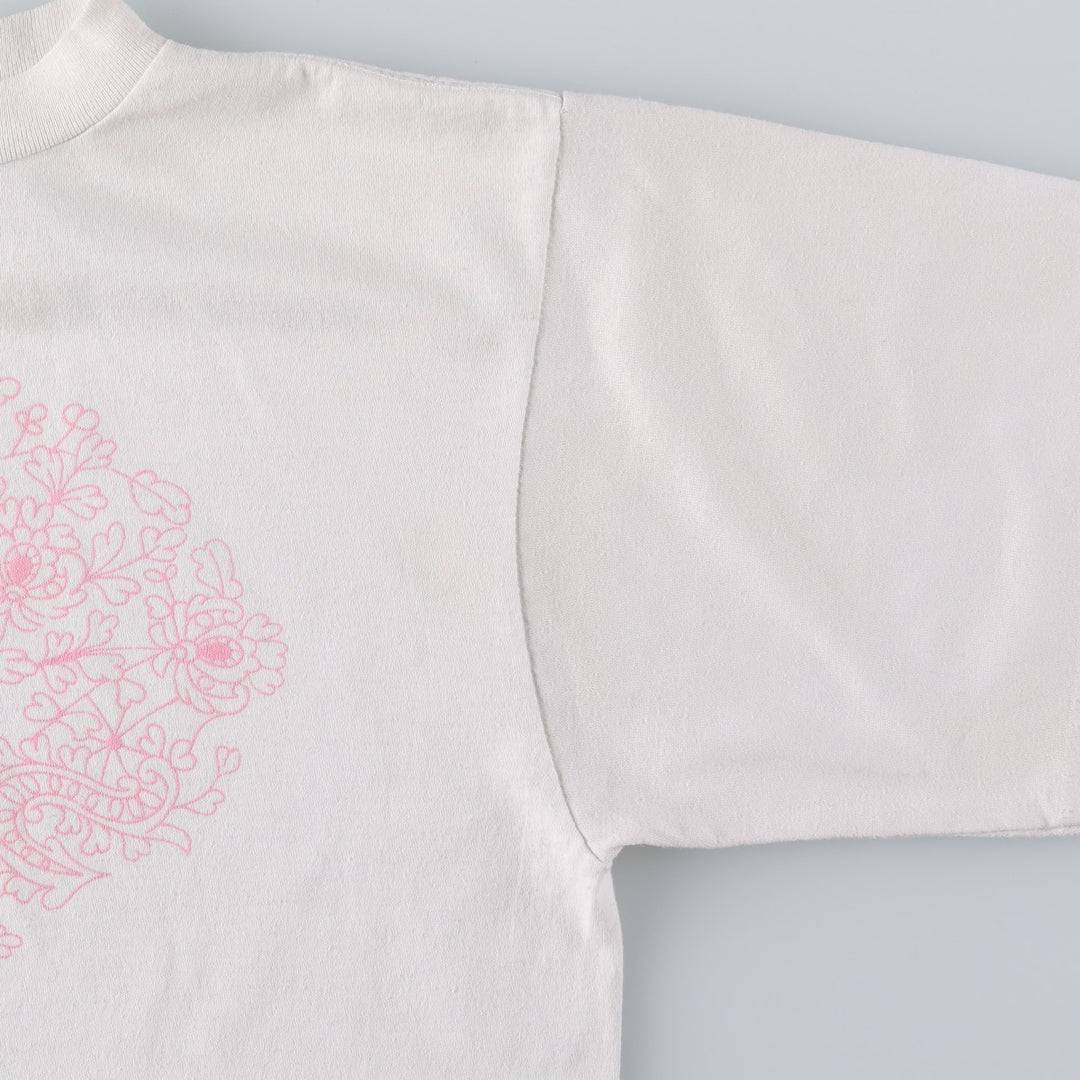~90'S ALORE Print Floral Art T-Shirt, Made in USA, Women's Size L (Equivalent), Vintage polyester white type Vintage Second Hand