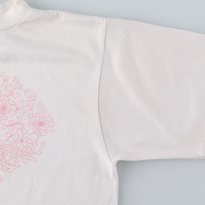 ~90'S ALORE Print Floral Art T-Shirt, Made in USA, Women's Size L (Equivalent), Vintage polyester white type Vintage Second Hand