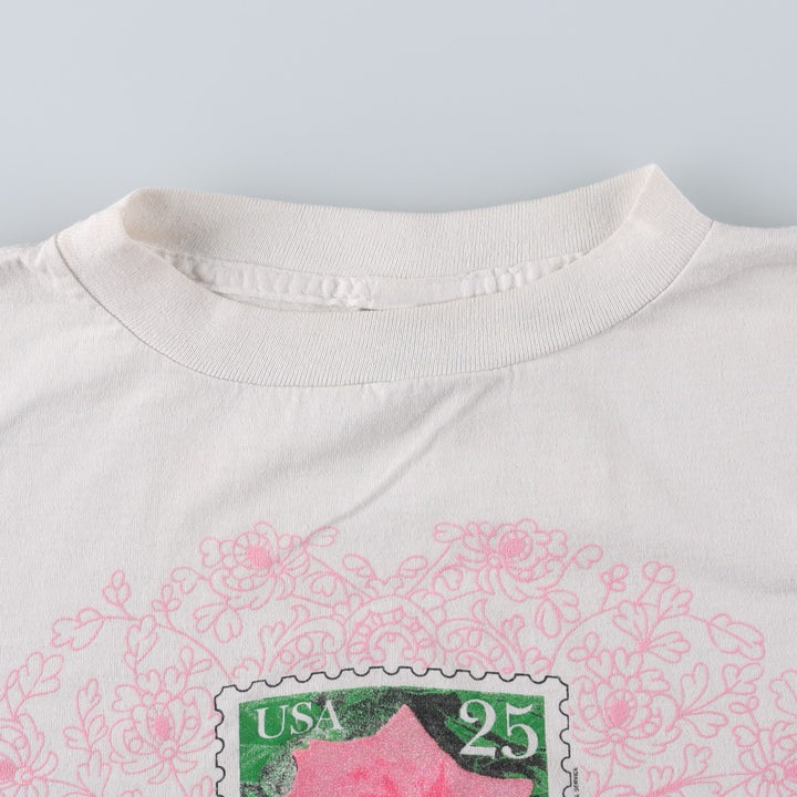 ~90'S ALORE Print Floral Art T-Shirt, Made in USA, Women's Size L (Equivalent), Vintage polyester white type Vintage Second Hand