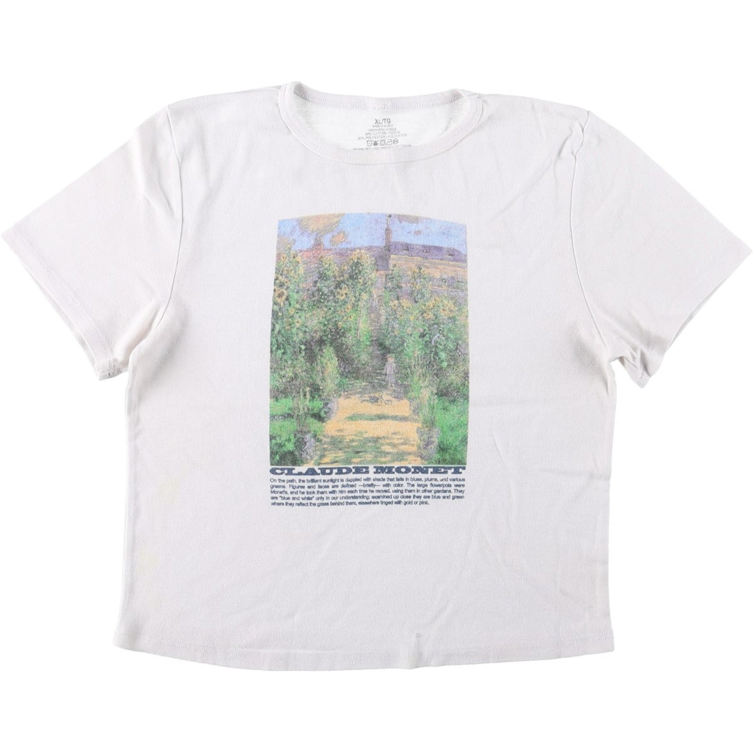 Claude Monet "The Painter's Garden at Vétheuil" Floral Art T-Shirt, Women's Size XL cotton white type Vintage Second Hand