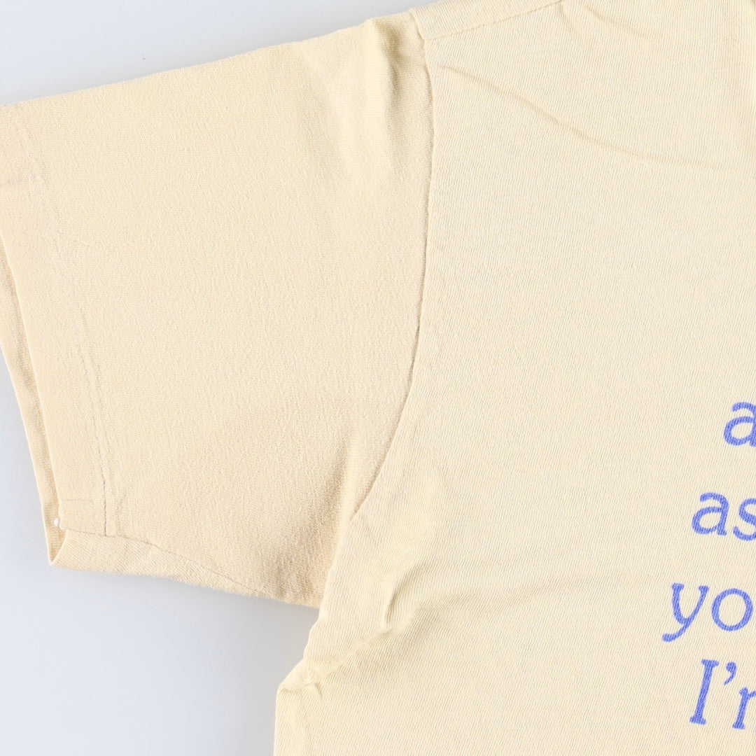 80'S Hanes Message Print T-Shirt, Made in USA, Women's Size M (Equivalent), Vintage cotton yellow type Vintage Second Hand