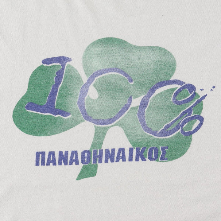 PANATHINAIKOS Sports Print T-Shirt, Women's Size L (Equivalent), Vintage unclear white type Vintage Second Hand